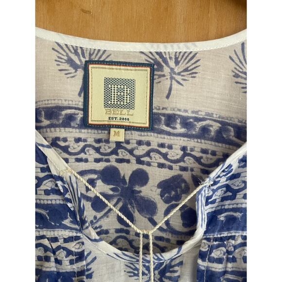 Alicia Bell Blue White Printed Lightweight Cotton Long Sleeve Top Size Medium - Picture 2 of 4